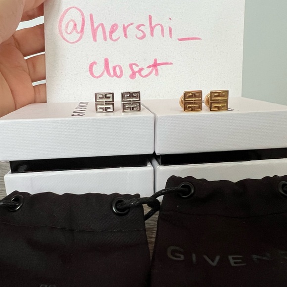 Authentic Givenchy 4G Stud Earrings Silver Gold Toned - Picture 2 of 12